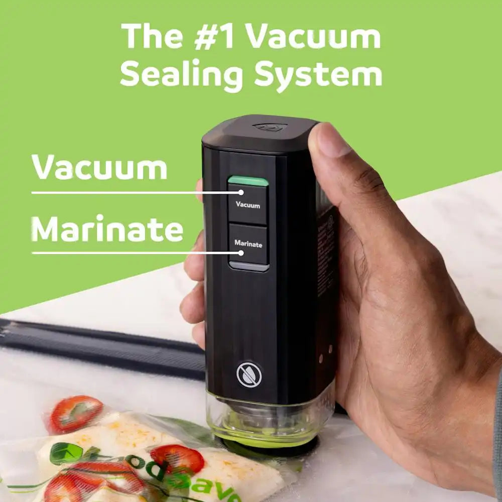 FoodSaver Mini Handheld Vacuum Sealer, Marinate Setting, Cordless Vacuum Sealer with Charging Dock, Black